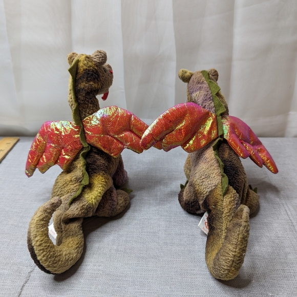 1998 Vintage TY Scorch Green Purple Dragon Plush Toy Beanie Babies Lot Of 2 toys - Picture 7 of 16